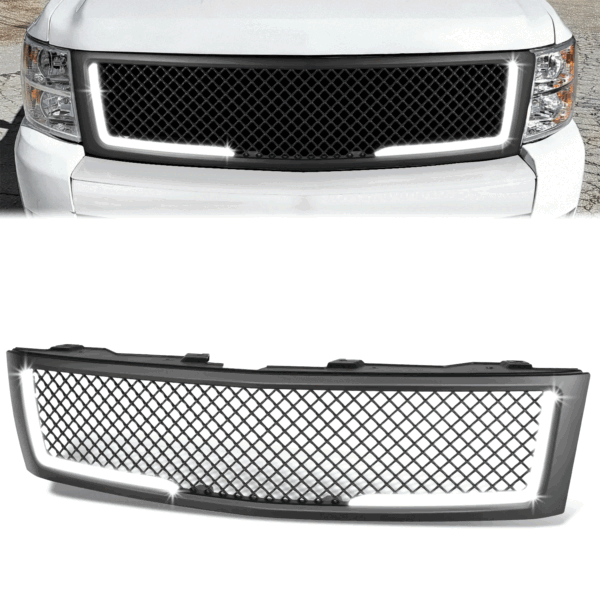 菱形網狀 LED 日行燈前格柵 2007 至 2013 年款 雪佛蘭(Chevy)Silverado 1500